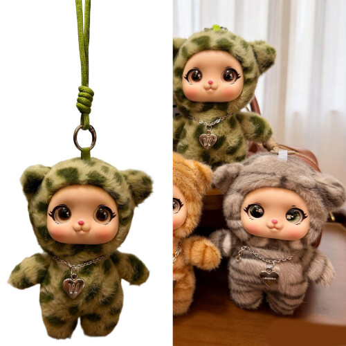 Porte-clés en peluche robuste avec visage-imprimé léopard 1