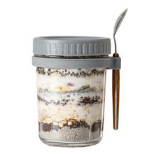 Glass Overnight Oats Jar with Spoon Leak Proof Yogurts-Gray