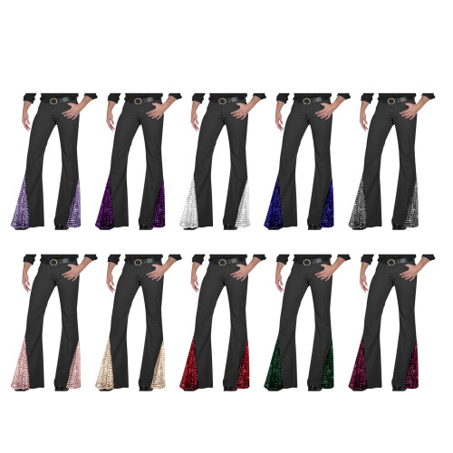Disco Pants for Men,Sparkling Sequins Bells Bottom-Khaki M 2