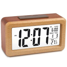 Großer digitaler Wecker aus Holz-LED, intelligenter Sensor mit Nachtlicht und Schlummer, Datum, Temperatur, 12/24 Stunden schaltbar