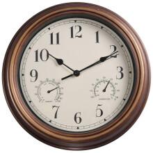 12-Zoll-Wanduhr, Retro-Wasserdichte Uhr mit Displays, Thermometer und Hygrometer, geräuschfreie Uhr für Innen- und Außenbereich