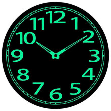 Holz leuchtende Uhr, 12 Zoll lange, lautlose, nicht tickende, energieabsorbierende leuchtende Wanduhr für Wohnzimmer im Schlafzimmer