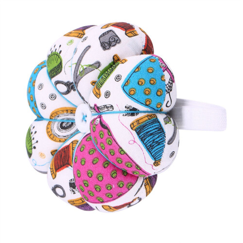 Sewing Needle Pin Cushion with Wrist Strap Fabric Pumpkin #1 2