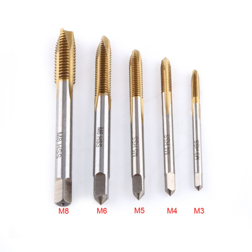 5pcs Titanium Coated HSS Tap Kit M3 M4 M5 M6 M8 - Forward Chip Ejection 1