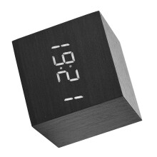Minimalist Wooden Digital Alarm Clock 6x6x6cm Voice Control LED Black