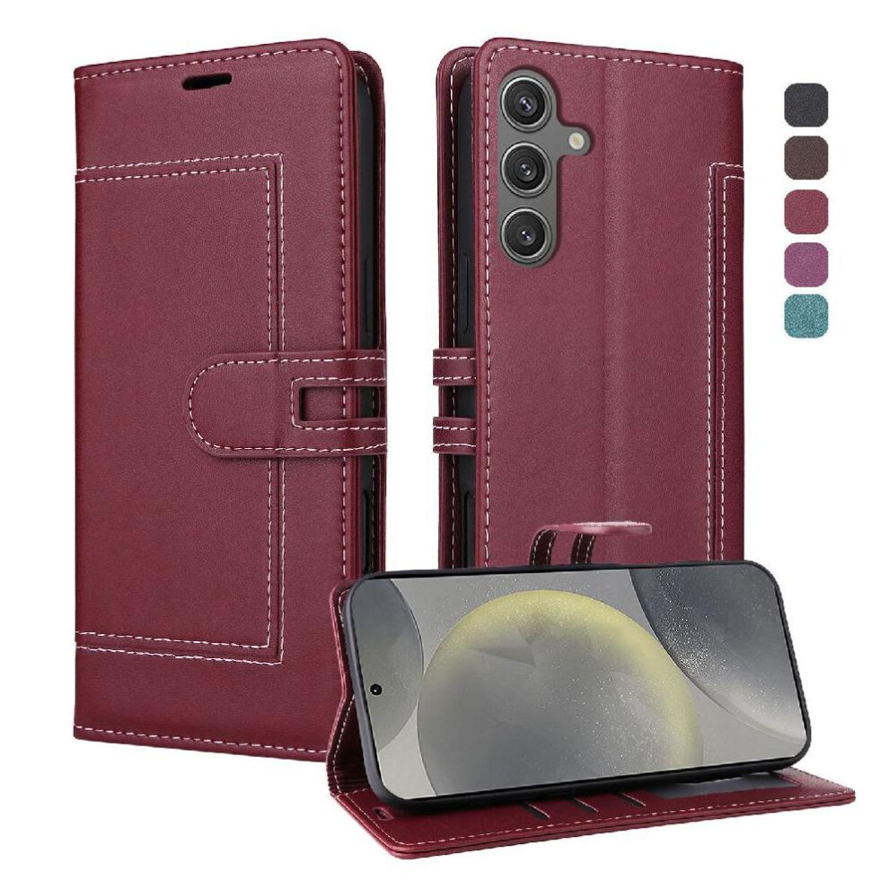 Flip Case For Samsung Galaxy S25 Rfid Blocking Magnetic Buckle Closure Kickstand Premium Pu Leather Card Slots 764563334506