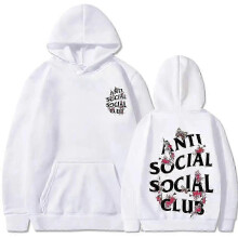 (White, XL) Sudadera con capucha Anti Social Club - Jersey unisex con bolsillo tipo canguro