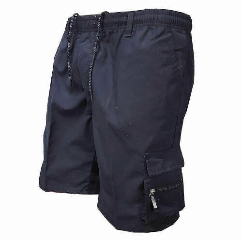 (Black, L) Short cargo pour homme à taille élastique avec cordon de serrage et poches multiples