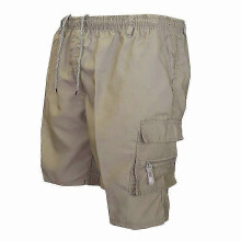 (Khaki, 3XL) Men's Elastic Waist Cargo Shorts with Drawstring & Multi-Pockets