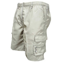 (Beige, L) Men's Elastic Waist Cargo Shorts with Drawstring & Multi-Pockets