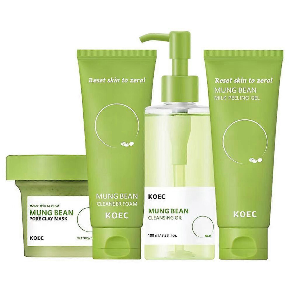 (4piece set) Mung Bean Pore Trio: Cleansing Oil, Foam & Clay Mask | Blackhead & Deep Pore Cleanser for Sensitive Skin