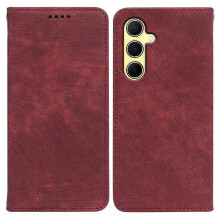 (Red, Red) Samsung Galaxy A17 Magnetic Leather Wallet Case with Striped Texture