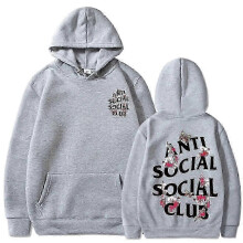 (Gray, L) Sudadera con capucha Anti Social Club - Jersey unisex con bolsillo tipo canguro
