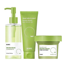 (3piece set) Mung Bean Pore Trio: Cleansing Oil, Foam & Clay Mask | Blackhead & Deep Pore Cleanser for Sensitive Skin
