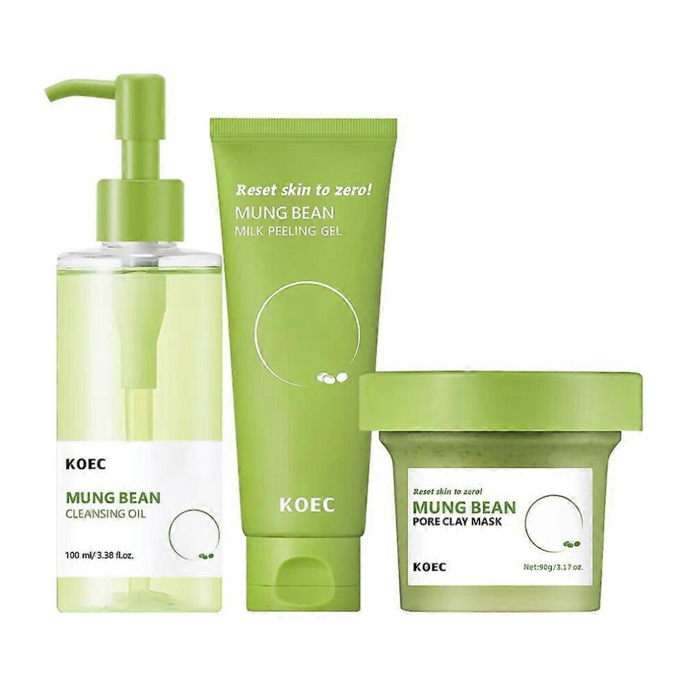 (3piece set) Mung Bean Pore Trio: Cleansing Oil, Foam & Clay Mask | Blackhead & Deep Pore Cleanser for Sensitive Skin