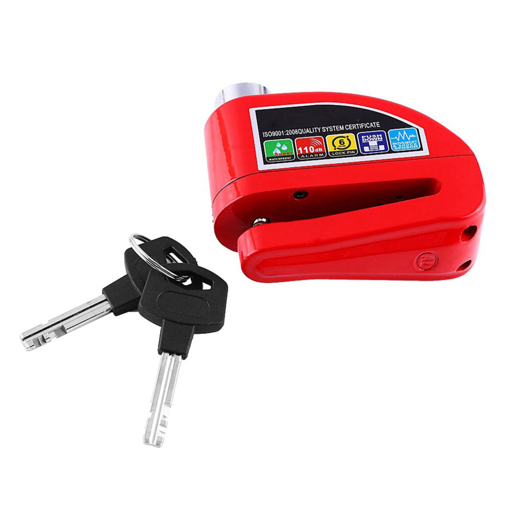 Motorcycle Scooter Bicycle Anti-Theft Disc Lock With Alarm Red 7681392956033