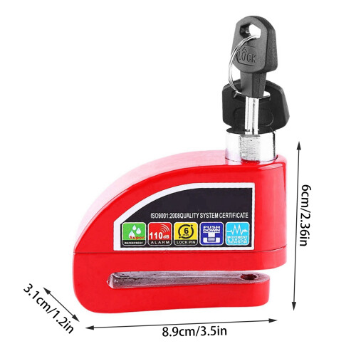 Secure Red Motorcycle Scooter Bicycle Disc Brake Lock with Alarm 1