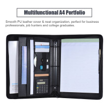 Multifunctional Business Portfolio Folder with Calculator, A4, PU Leather, Black