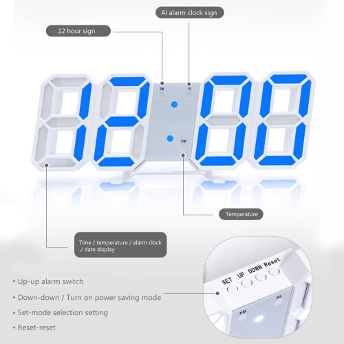 Digitaler Wecker 3D LED Wanduhr, Zeit Datum Temperatur, Helligkeit einstellbar 1