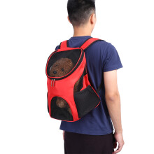 Cats Dogs Pet Travel Backpack Ventilated Mesh Carrier Red Double Shoulder Bag