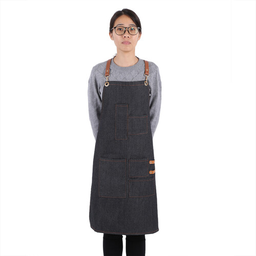 Heavy Duty Denim Apron with Leather Straps - Adjustable Pockets, 60x82cm 1
