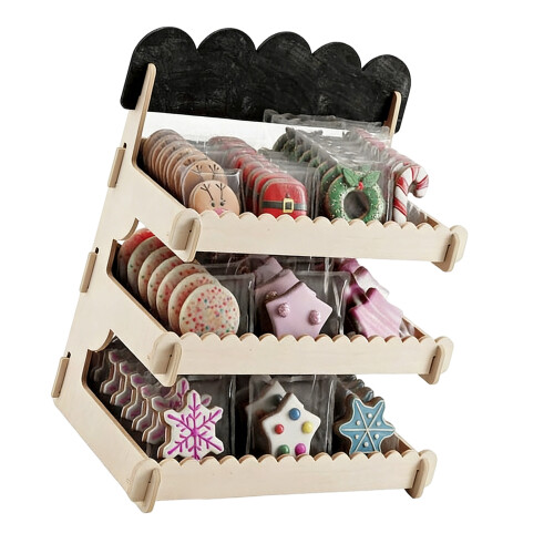 Wood Cake Stand With Sturdy Thick Base And Customes Chalkboard