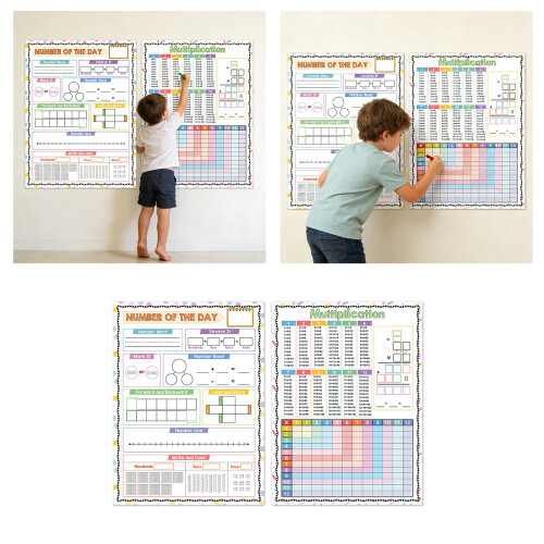 Educational Posters Set for Mathematics Concept with Colorful 1