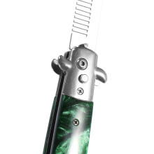 Spring-Loaded Foldable Hair Comb – Green Stainless Steel & Resin Handle