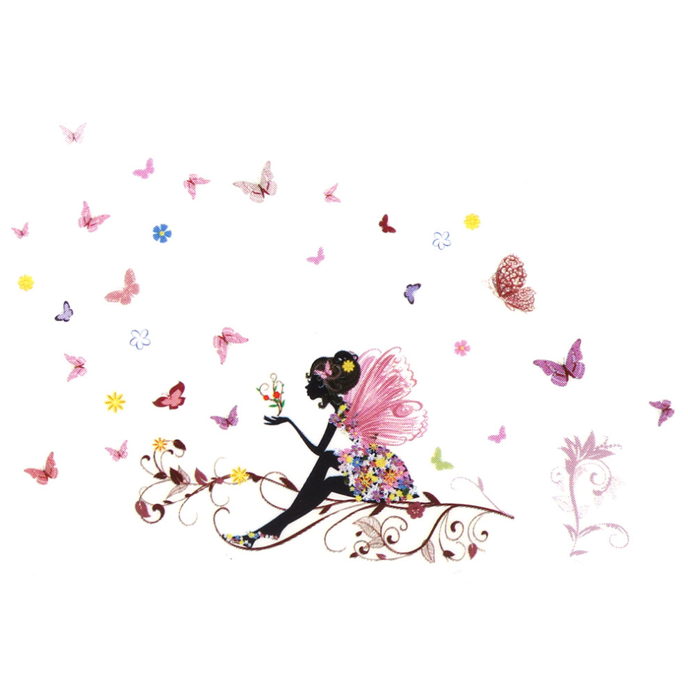 PVC Fairy Wall Sticker, Butterfly Flower Girl Bedroom Decor, 50 x 70cm