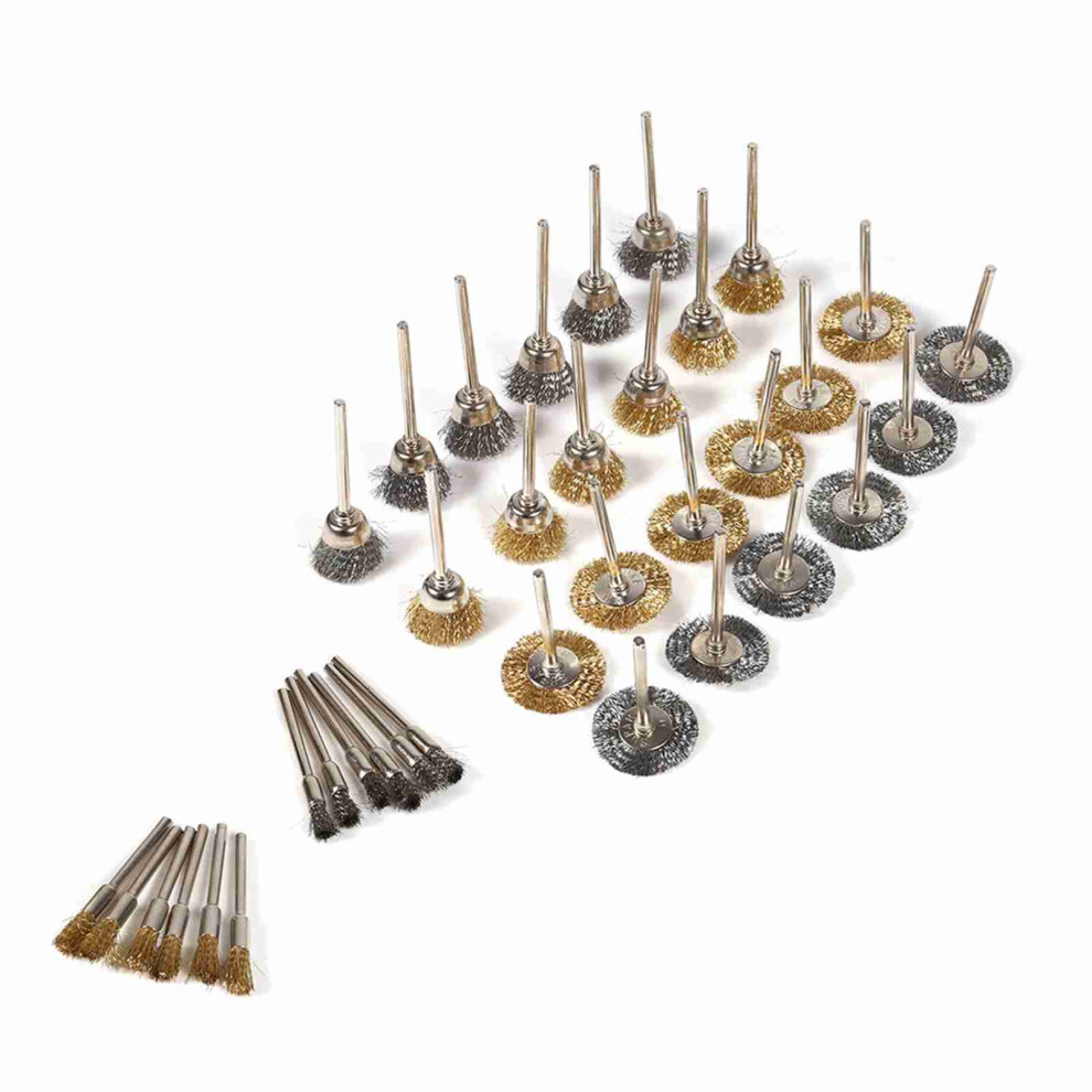 36Pc Brass & Steel Wire Brush Set - Cup, Wheel, Pen Polishing Rotary Kit 9411392966569