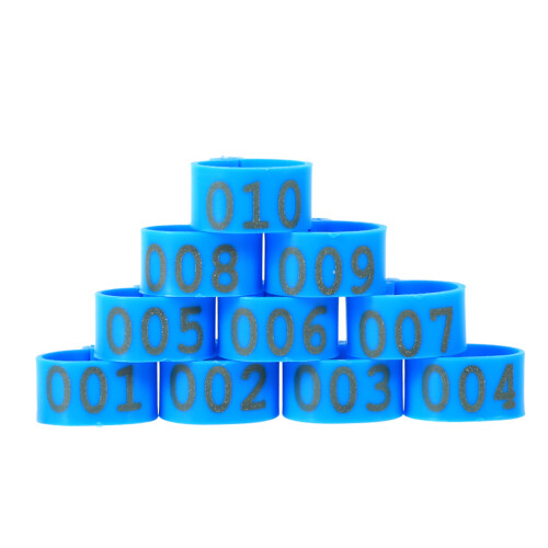 100PCS Blue Plastic Poultry Leg Rings 16MM Numbered Breeding Bands