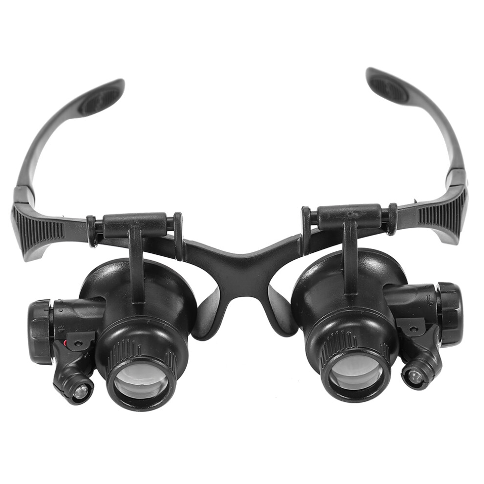 Headband Magnifier with 4 Lenses, 10X-25X, Bright LED, Lightweight