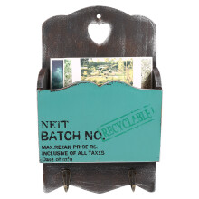 Wood Letter Rack Key Holder Wall Storage 18x6.5x29cm Bluish Green