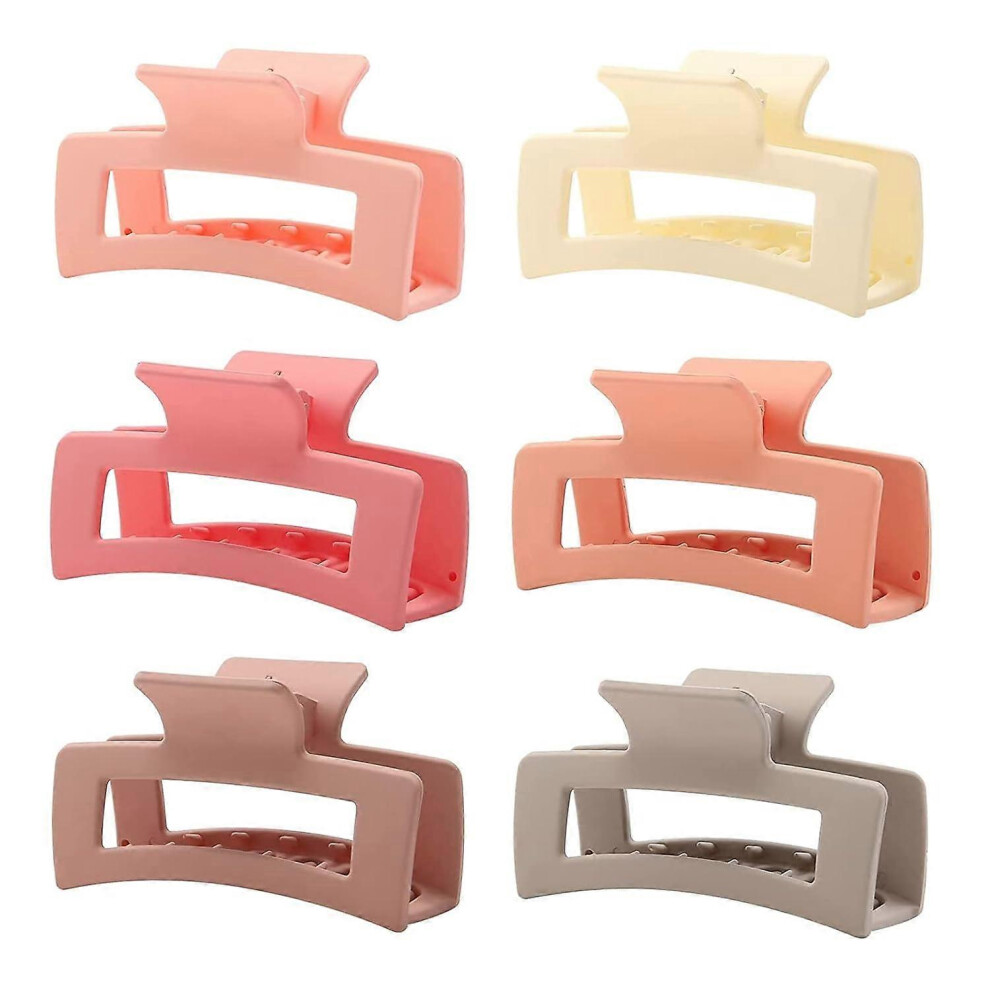 Unisex Kinzon 6 Pack Square Claw Clips For Women Girls, 3.5" Medium Non-Slip Rectangular Matte Claws Strong Jumbo Hair Styling Accessories For Thin Hair