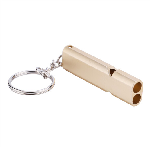 High Frequency Emergency Whistle with Keyring - Durable Double Hole Design Gold 2