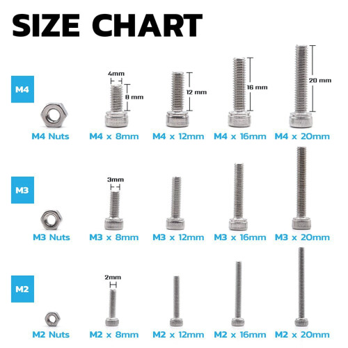 480pcs M2/M3/M4 Stainless Steel Hex Socket Cap Screws and Nuts Set 2