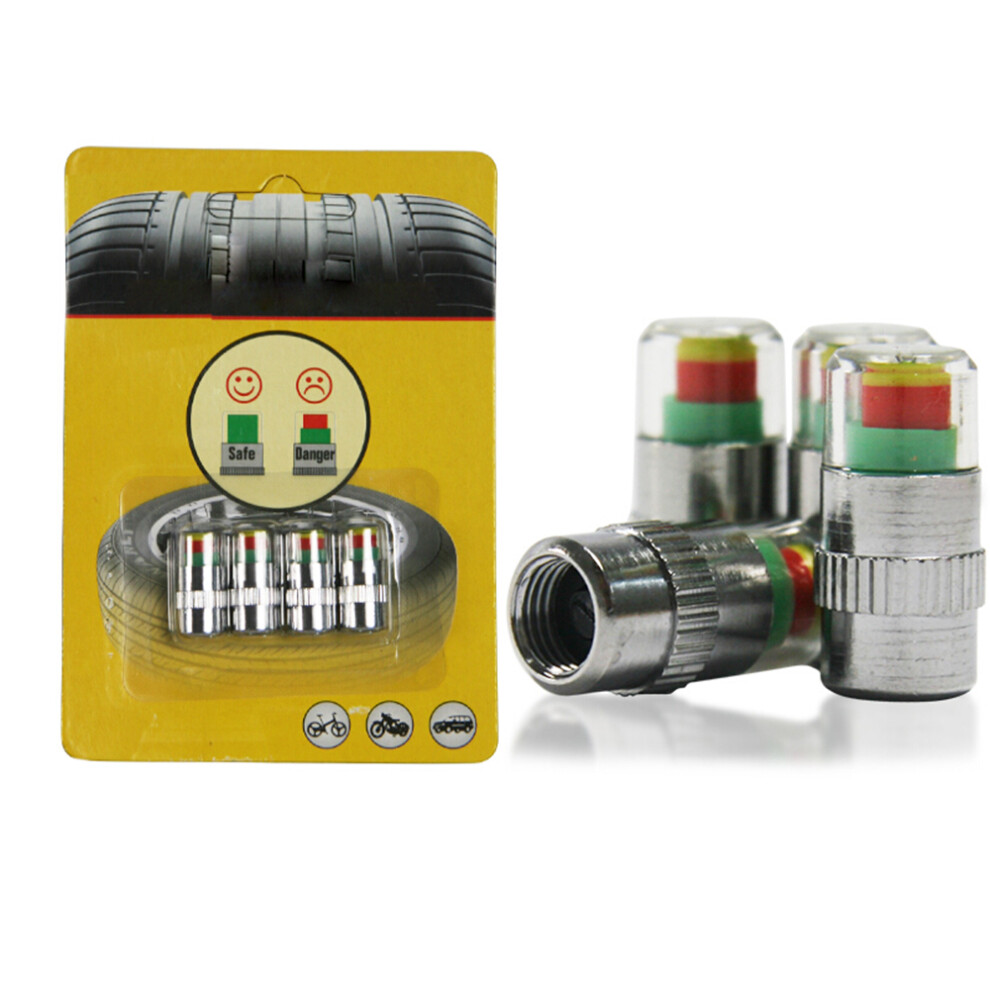 4Pcs Car Tire Pressure Monitor Valve Caps With Color Alert Indicators 9371392976305