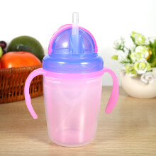 Colorful 230ml Baby Straw Bottle with Double Handles, Pink