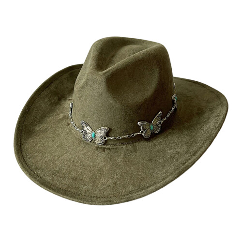 Western Styles Hat with Butterfly Chain Decors Large Brims-5