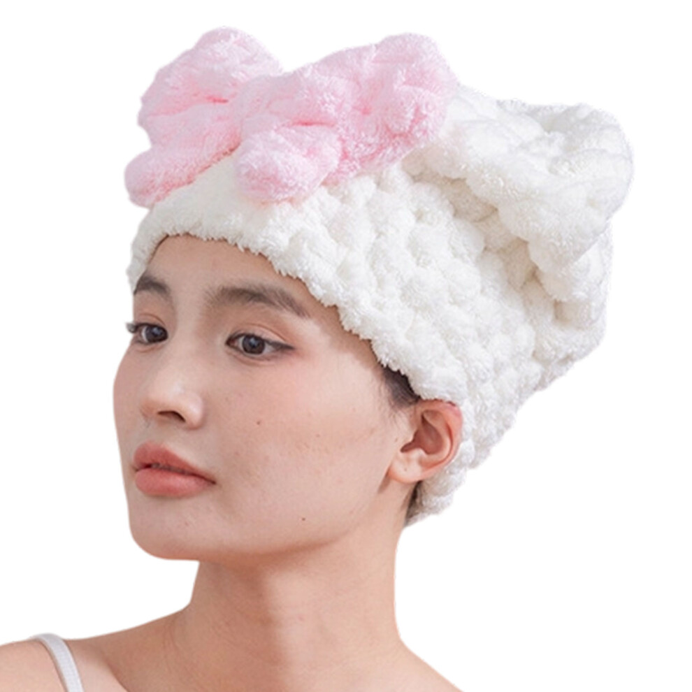 Bowknot Design Hair Towel Wrap Absorbent Quick Drying-White
