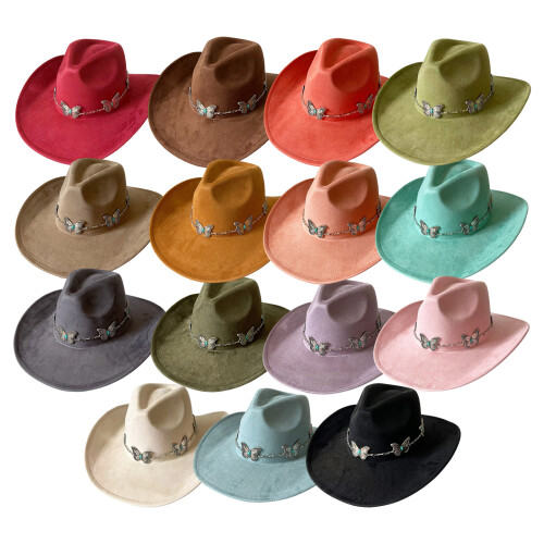 Western Styles Hat with Butterfly Chain Decors Large Brims-5 1