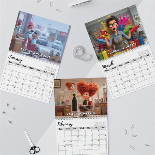 2026 lustiger Stylisten-Kalender, Doppelspulenbindung, 2