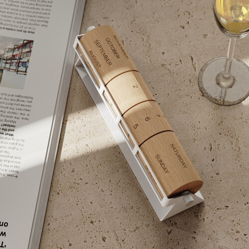 Rotating Wooden Permanent Calendar With Metal Frame-Silver 2