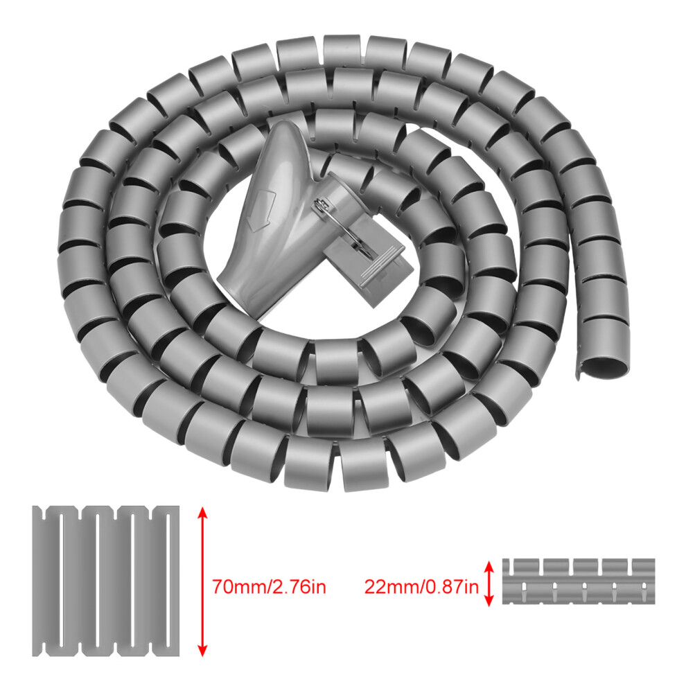 Flexible Spiral Cable Wrap 1.5M X 22Mm Wire Protector & Storage Tube Silver 4961392983271