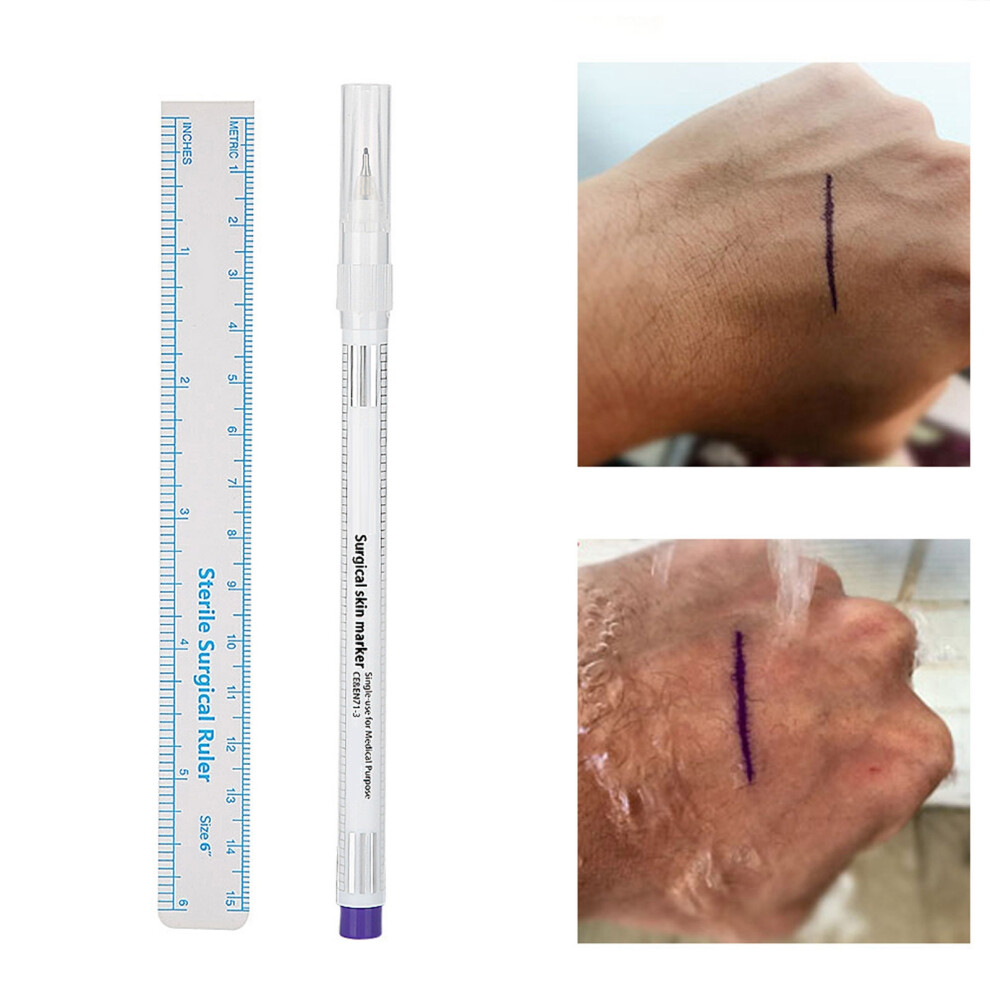 Sterilized Medical Skin Marker Pen with Ruler for Eyebrow Tattoo, 16cm