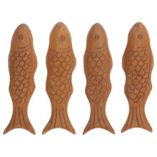 4Pcs Handmade Fish Chopstick Holders Wooden Rest Rack for Home Dining