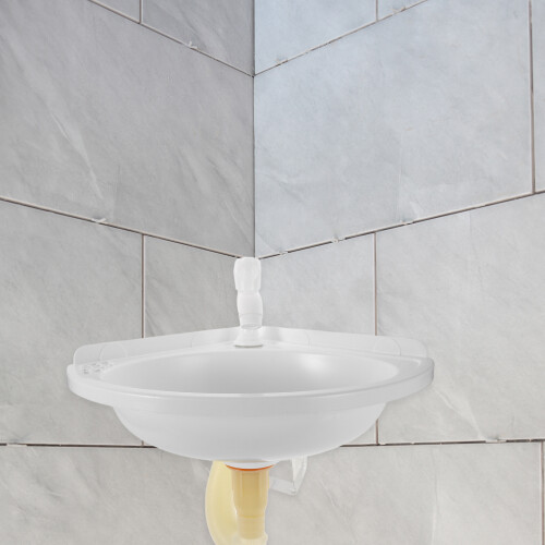 Space-Saving White Plastic Corner Sink Wall Mounted Bathroom 2