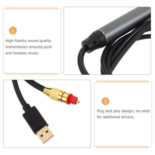 Black Fiber Optic Audio Cable USB Converter Plastic for Home Audio 2