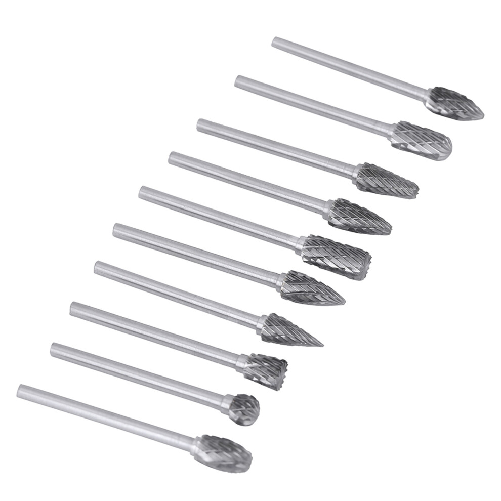 Set Of 10 Tungsten Steel Carbide Burrs For Rotary Tool 3Mm Shaft 4611392990396