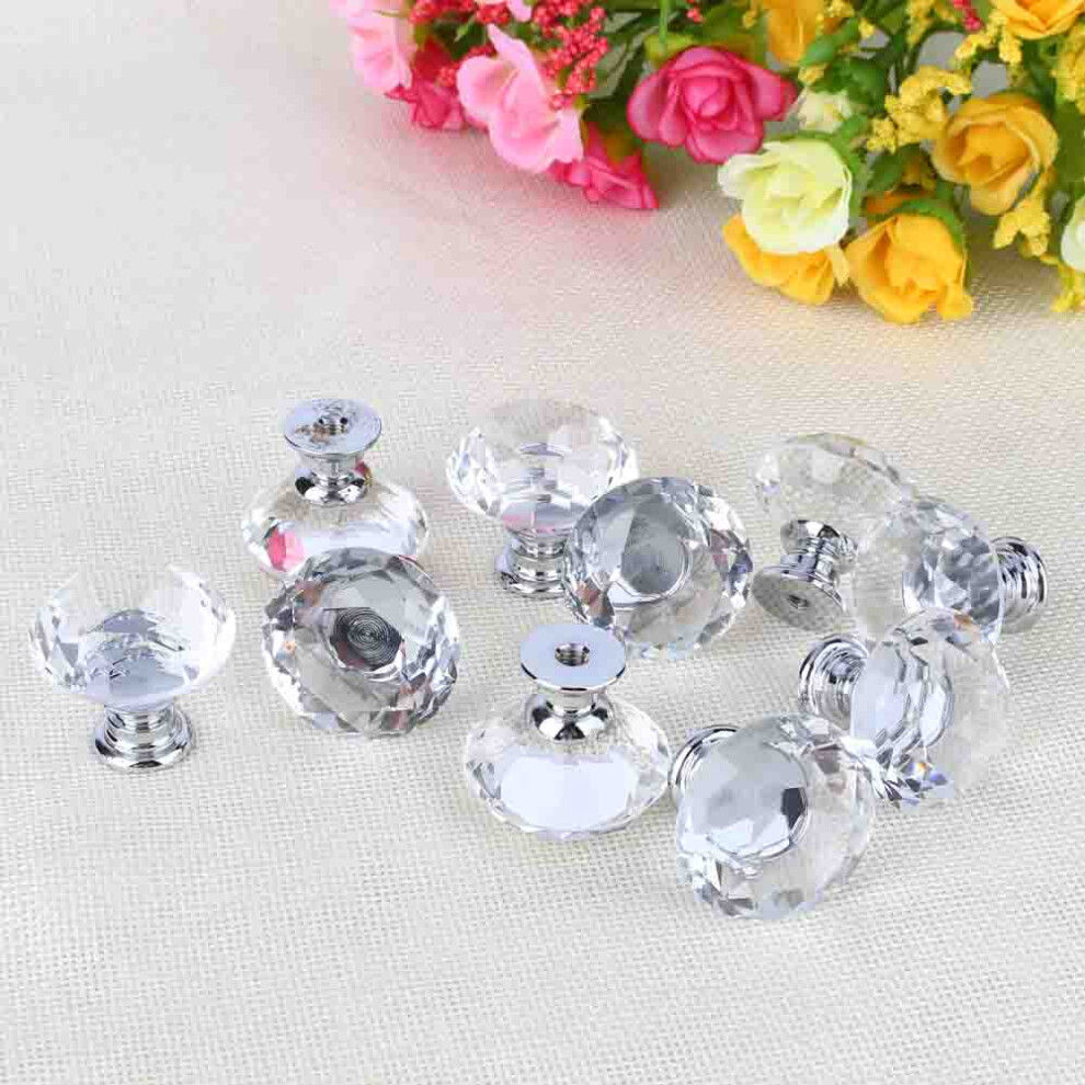 10Pcs Crystal Glass Drawer Cabinet Knobs - 30Mm Clear Handles Set 4661392995259